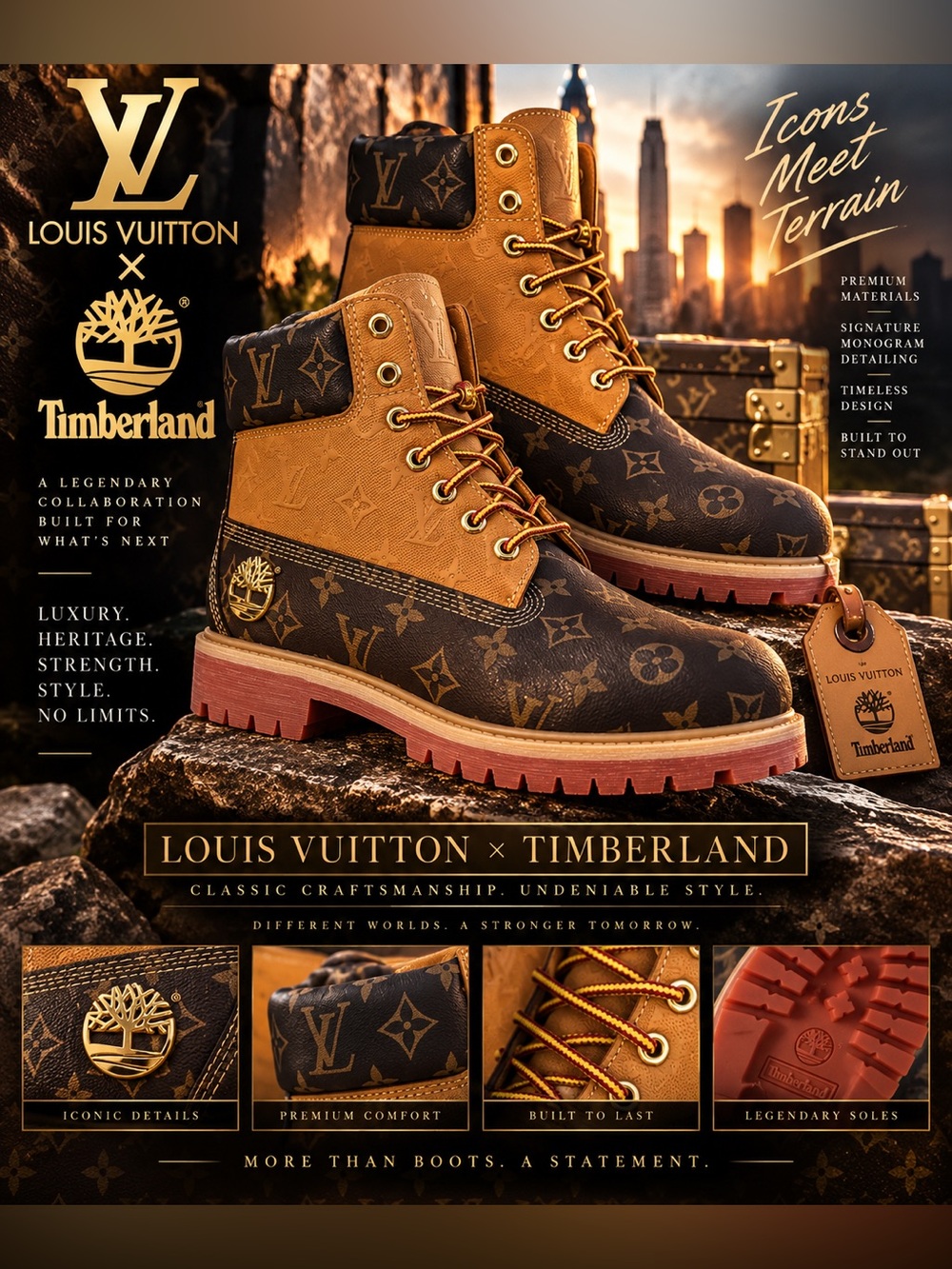 New!🔥Louis Vuitton/Timberland collaboration Brown & Tan Monogram Work Boots!🔥